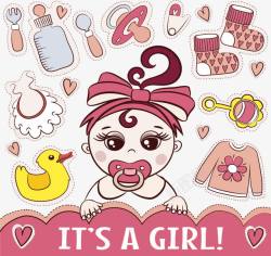新生女婴粉红色女婴派对邀请函高清图片