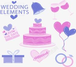 紫色钻戒8款彩绘紫色婚礼元素矢量图高清图片