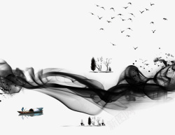 扁舟水墨丝带中国风装饰图案高清图片