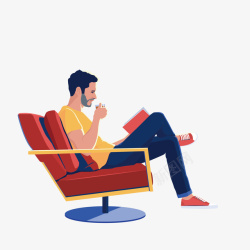 沙发上坐着喝茶看书的男人元素素材