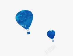 蓝色飞翔天际手绘热气球素材