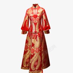 红色刺绣龙凤秀禾新娘服素材