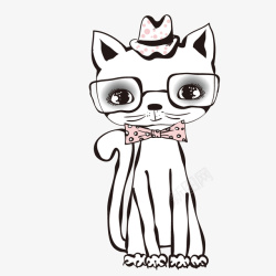 手绘卡通漂亮带眼镜小猫素材