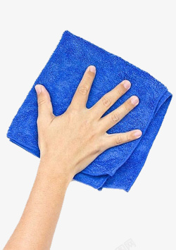 蓝色洗车毛巾手拿着一个洗车毛巾高清图片