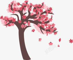 春天盛开粉红桃花矢量图素材