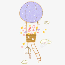 绳梯手绘卡通热气球上绳梯高清图片