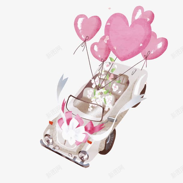 婚车插画png免抠素材_88icon https://88icon.com 婚礼 婚车插画 心形气球 浪漫 粉色气球 装饰