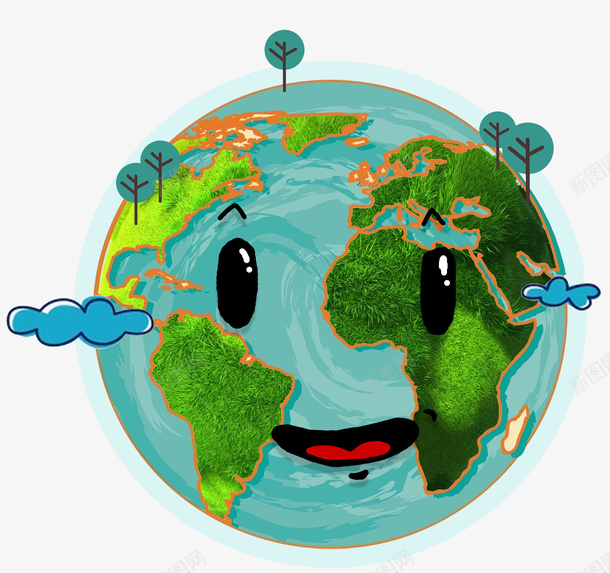 绿色世界地球日背景装饰png免抠素材_88icon https://88icon.com 卡通地球日 可爱表情 圆形地球 环保装饰 背景装饰