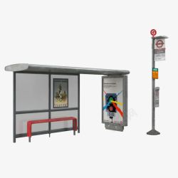 城市公共设施一个灰色站牌公交车站台高清图片