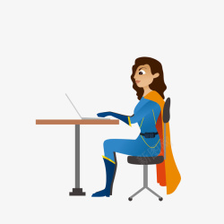 卡通用电脑工作的女超人素材