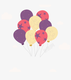 彩色空中卡通气球束矢量图素材