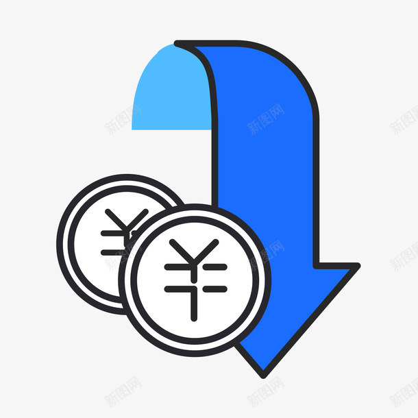 蓝色手绘圆角收益下降元素矢量图eps免抠素材_88icon https://88icon.com 价格下降 弧度 弯曲 扁平化 手绘 矢量图 箭头 蓝色 财富 趋势 金币