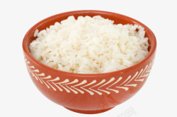 蒸饭棕色瓷碗里的蒸白米饭高清图片