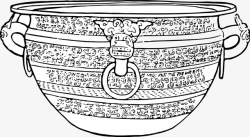 中国风文物青铜器瓮线描画素材