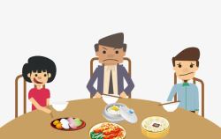 文明家庭PNG素材卡通家人吃饭场景高清图片