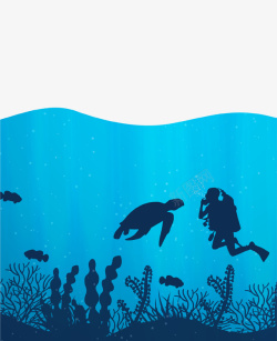 深海探险蓝色大海潜水插画高清图片