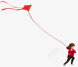 踏青活动手绘卡通放风筝的孩子高清图片