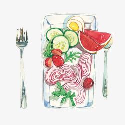 蔬菜水果沙拉手绘画片素材