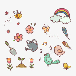 鲜花小鸟插图手绘春季矢量图高清图片