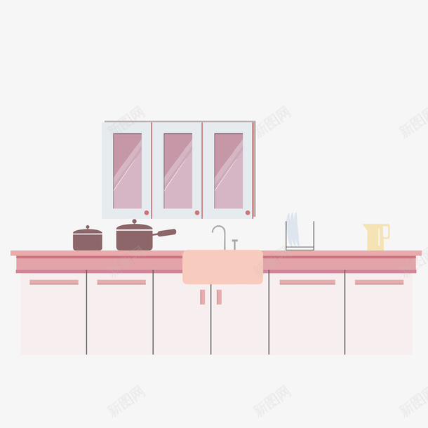 卡通手绘粉色厨房png免抠素材_88icon https://88icon.com 创意 创意橱柜 动漫动画 卡通手绘 厨房台面 橱柜 简约 粉色厨房