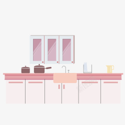 棕色厨房橱柜台面卡通手绘粉色厨房高清图片