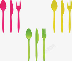 彩色刀叉勺子餐具矢量图素材
