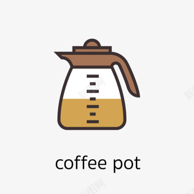 可爱手绘棕色可爱咖啡壶图标矢量图图标