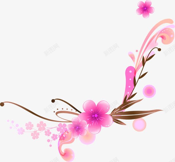 手绘粉红色花朵边框装饰png免抠素材_88icon https://88icon.com 粉红色 花朵 装饰 边框