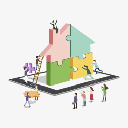 在搭积木的人们素材