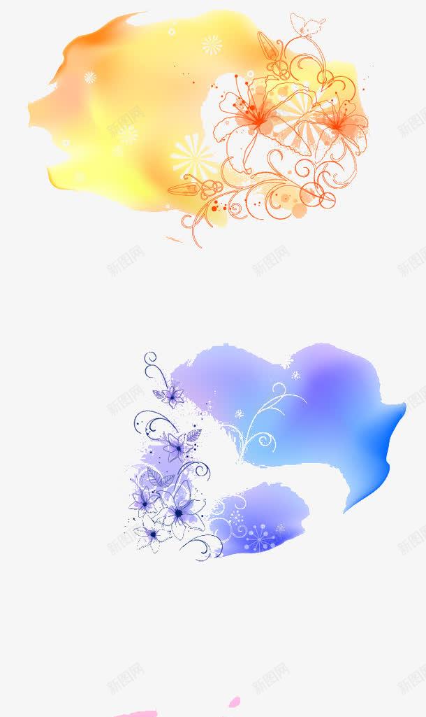 水彩墨原素png免抠素材_88icon https://88icon.com 中国风墨迹 传统文化 墨水 墨迹 墨迹笔刷 水墨笔刷 水彩鲜花 泼墨 笔墨 笔墨效果 蓝色 黄色