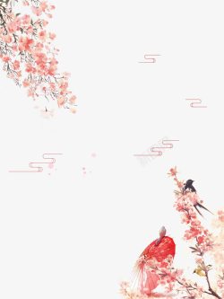 粉色桃花树云朵桃花飘高清图片