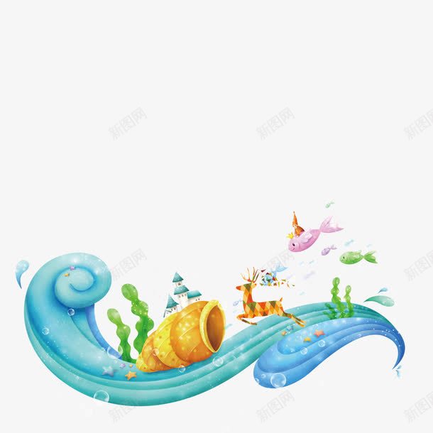 卡通浪花png免抠素材_88icon https://88icon.com 卡通 小鱼 海水 海洋 海洋植物 海洋生物 蓝色 贝壳 鱼类