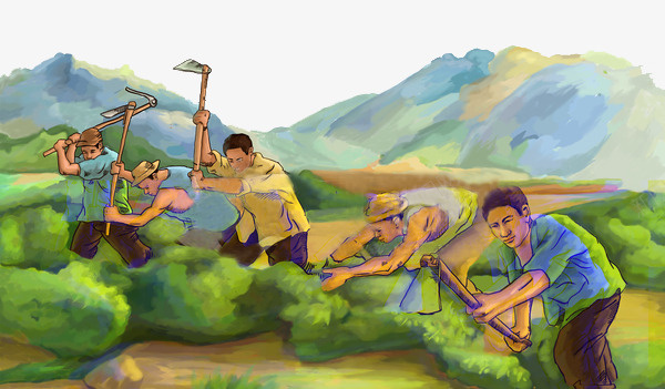 拿锄头在绿色麦地耕作的农民png免抠素材_88icon https://88icon.com 