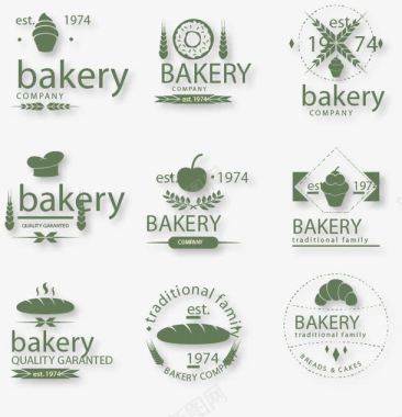 甜蜜烘焙9款绿色烘培食品标识矢量图图标图标