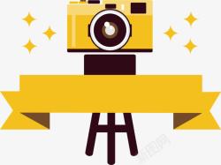 三脚架黄色照相机标题框高清图片