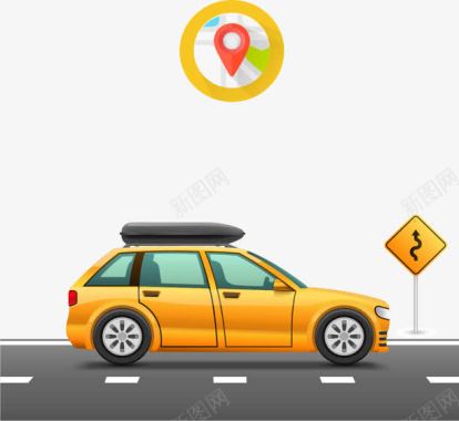 导航定位黄色汽车自驾游图标图标