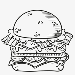 黑白铅笔插图卡通手绘大汉堡高清图片