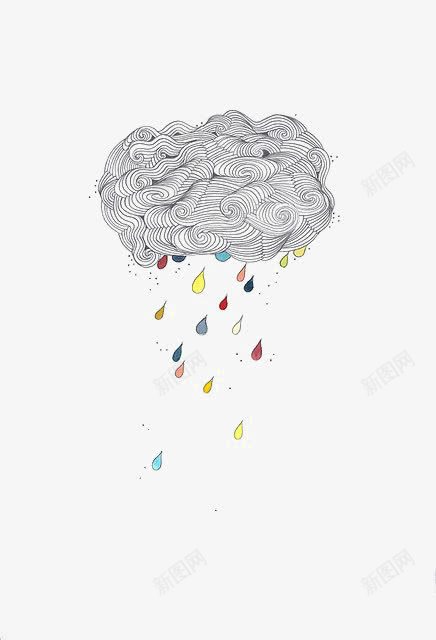 乌云png免抠素材_88icon https://88icon.com 下雨 云彩 卡通云朵 彩色雨滴 手绘云彩 线条 雨滴