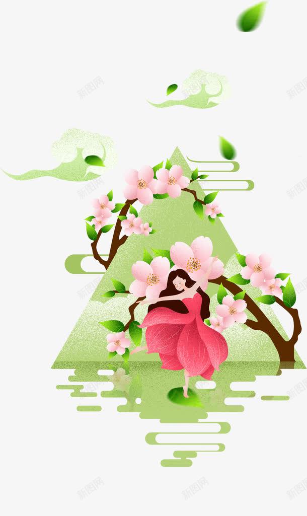 春游踏青春天绿植海报装饰png免抠素材_88icon https://88icon.com 春天 春天花朵 春季 春游 桃花 樱花 绿植 绿色 花卉 花瓣 踏青