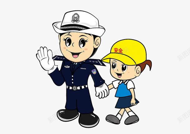 女警察与小女孩png免抠素材_88icon https://88icon.com 交通安全 卡通 可爱女警察 守法