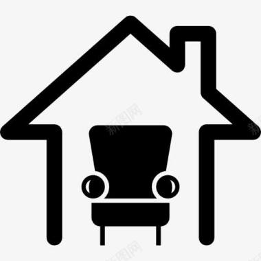 家居装饰符号的一个沙发在房子的轮廓图标图标