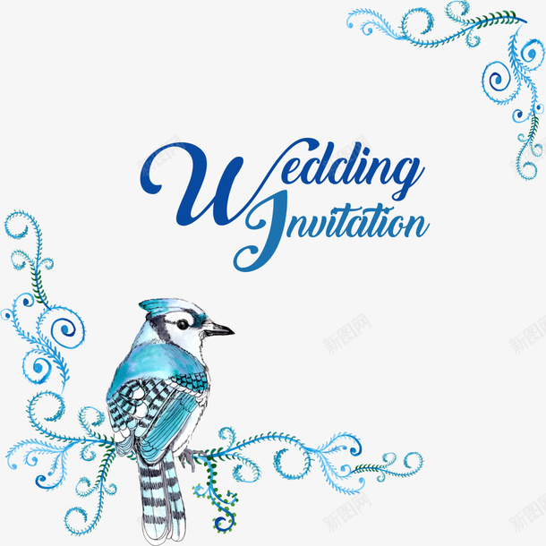 婚礼邀请函蓝色花纹png_88icon https://88icon.com Invitation wedding 婚礼邀请函 花纹装饰 蓝色小鸟 蓝色花纹