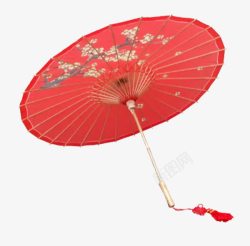 防雨分水油纸伞红色梅花装饰伞高清图片