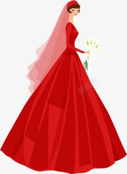 红色美丽婚礼长裙婚纱素材