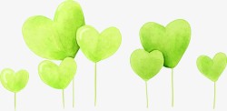 手绘绿色心形气球素材