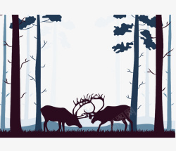 麋鹿自然风景插画矢量图素材