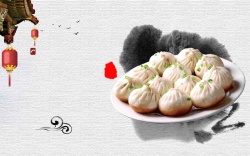老上海生煎包点心中国水墨风早餐中华传统美食生煎包高清图片