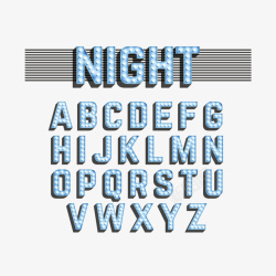 夜晚蓝色霓虹灯字母数字素材