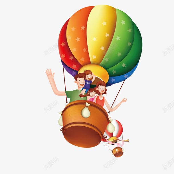 热气球上的一家人矢量图ai免抠素材_88icon https://88icon.com 亲子游 卡通亲子旅行一家人 卡通人物 卡通彩绘 彩色 热气球 矢量图 空气球