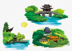 杭州西湖清新彩绘自创旅游杭州地标免高清图片